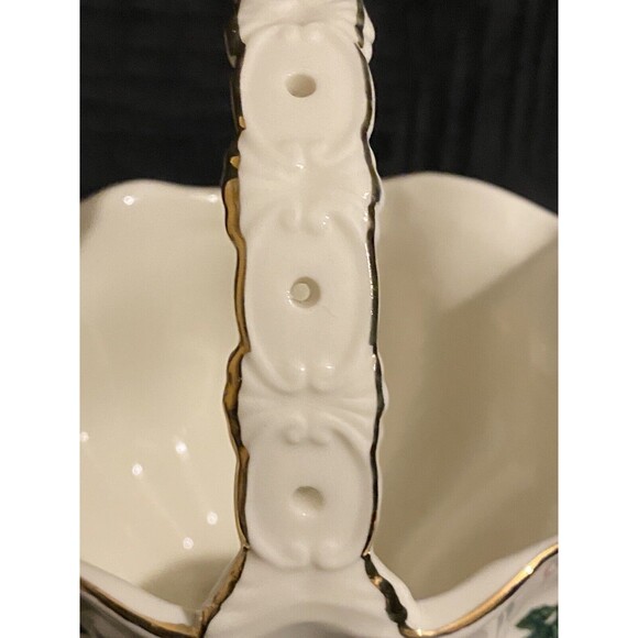 Madison and Max Christmas Holly Berry Porcelain basket candy dish 8" tall - Picture 5 of 9